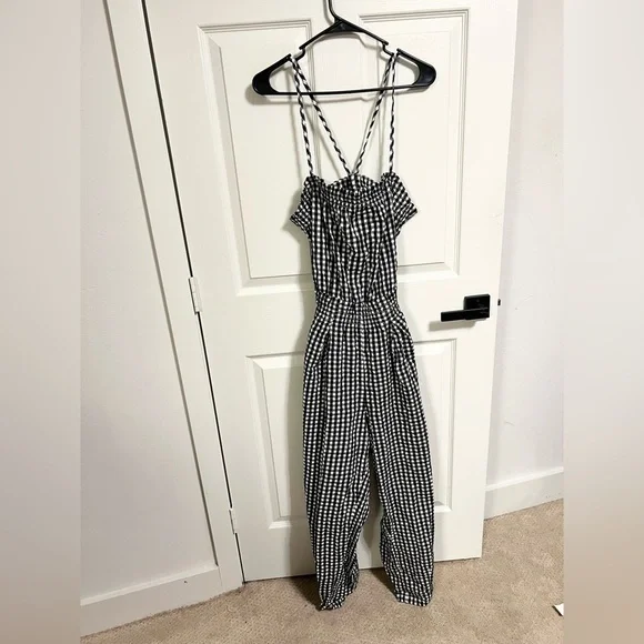 Free People Retro Heatwave Gingham One-Piece Jumpsuit Black and White Boho - Picture 5 of 10